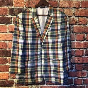Tommy Hilfiger Mens Size 46 R Multicolor Plaid 100% Linen Sport Coat Blazer